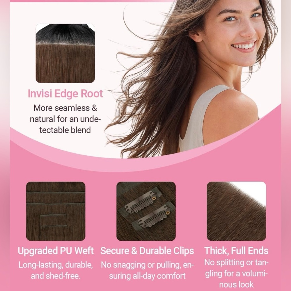 Maxita Chocolate Brown Remy Human Hair Seamless Clip In Hair Extensions - Picture 4 of 12